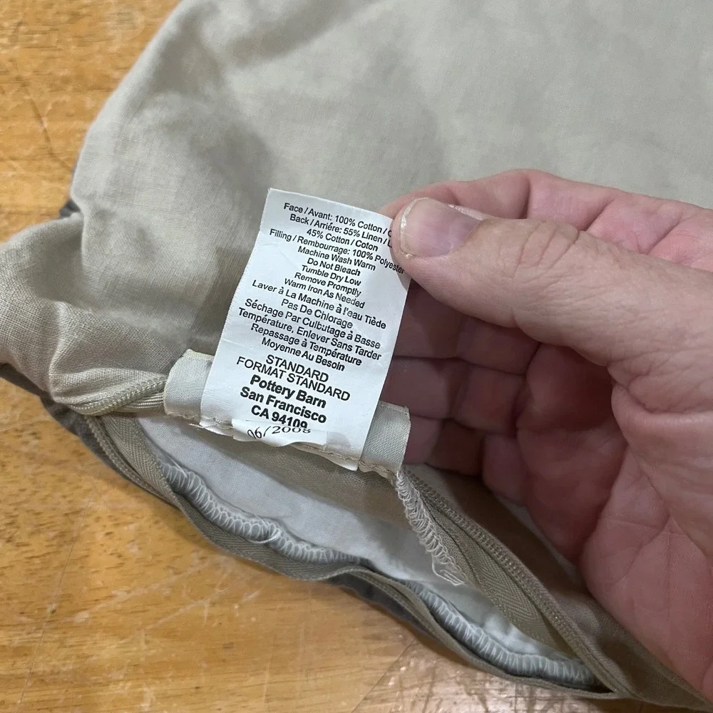 Pottery Barn Charcoal Gray Quilted Velvet Standard Sham Linen Back Vtg Aesthetic